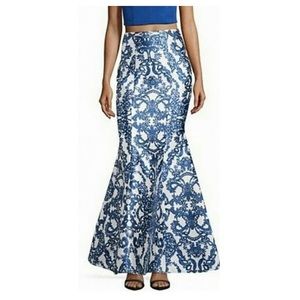 Blue & White Damask Formal Ball Gown Skirt